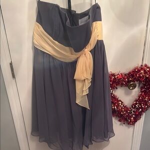 Elegant Alfred Angelo Gray and Yellow Strapless Bridesmaid Cocktail Dress